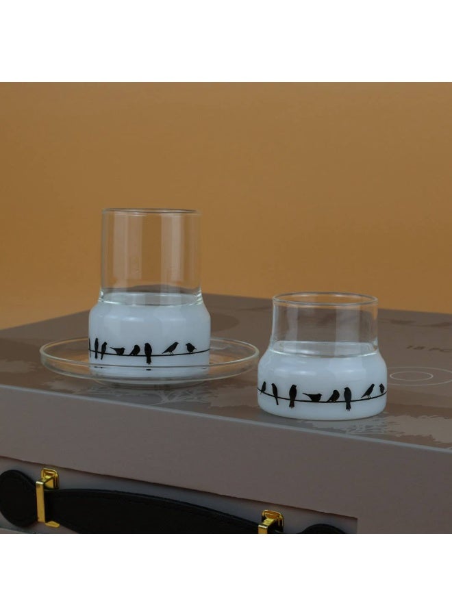 Raz طقم أكواب أفيارا للشاي والقهوة - أكواب زجاجية مزدوجة الجدار بنقشة طائر أنيقة - علبة هدايا فاخرة - Image 2